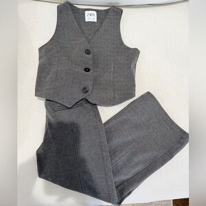 Zara Girls Set Charcoal Buttoned Vest with Pants